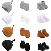 ROUDJER Cotton Baby Hats with Mittens Socks, Winter Warm Breathable Soft Newborn Hospital Hats Set for 3-12 Month Boys and Gi