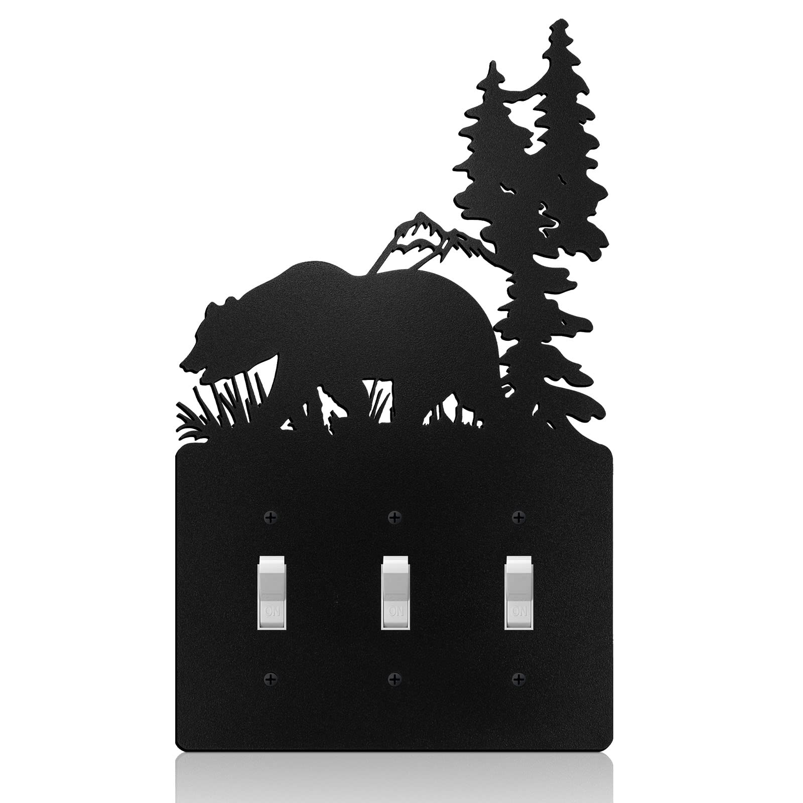 Photo 1 of ***FACTORY SEALED***Lothee Metal Bear Switch Covers Moose Tree Mountain Elk Black Light Plate Forest Outlet Cover Toggle Switch Wall Plate Cover for Home Bedroom(Triple Toggle)