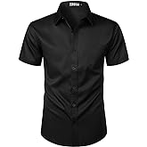 ZEROYAA Men's Casual Urban Stylish Slim Fit Short Sleeve Button Up Dress Shirt with Pocket