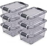 Tribello Small Storage Container Bin With Lids, 1.25Q Mini Plastic Storage Container With Latching Lids For Organizing - Tinted - (8&rsquo;' x 6&rdquo; x 3&rdquo;) 1.25 Quart - Set of 6 - Made in EU