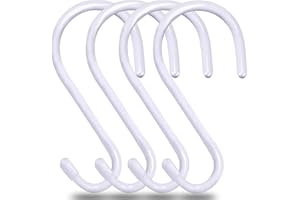Dreecy Large Heavy Duty S Hooks 6 inch Non Slip Vinyl Coated S Hook for Hanging Plants, Steel Metal White Rubber Coated Closet S Hooks for Hanging Jeans Pot Pan Cups Towels Hats Jewelry,4 Pack