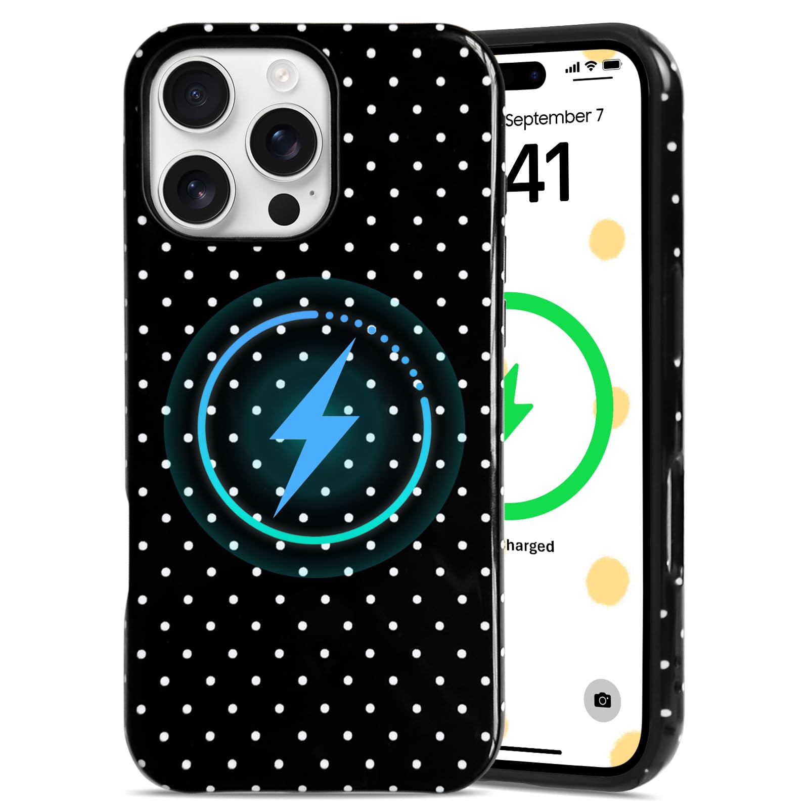 Lovmooful Magnetic Compatible for iPhone 16 Pro Case Compatible for MagSafe Cute Aesthetics Polka Dots with 2 in 1 Design for Women Girls Soft TPU+PC Cover Shockproof Protective Girly-Black