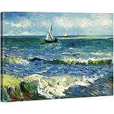 Wieco Art Canvas Prints Wall Art Seascape at Saintes Maries by Vincent Van Gogh Oil Paintings Reproduction Classical Giclee Artwork Ocean Sea Pictures for Bedroom Bathroom Kitchen Home Decorations