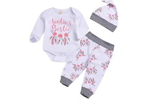 Newborn Baby Girls Clothes Auntie's Bestie Romper+Floral Pants+Hat Outfits