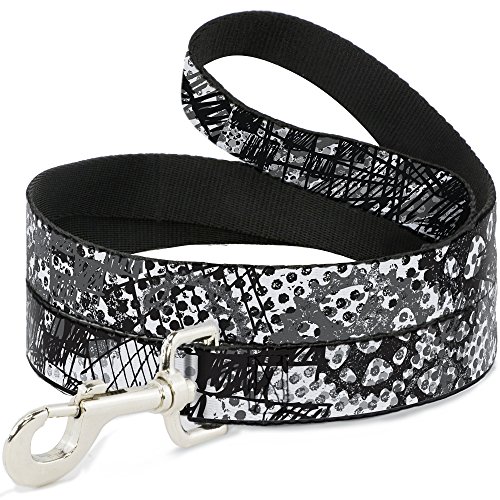 Dog Leash Grunge Gears Black White 4 Feet Long 1.0 Inch Wide
