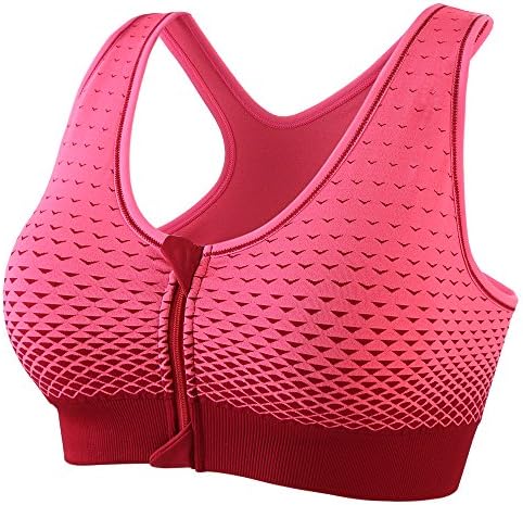 Women's Zip Front Anti Sports Yoga Bra, Padded High Impact Support for Workout Fitness Removable Pads, running bra (Large, Pink)