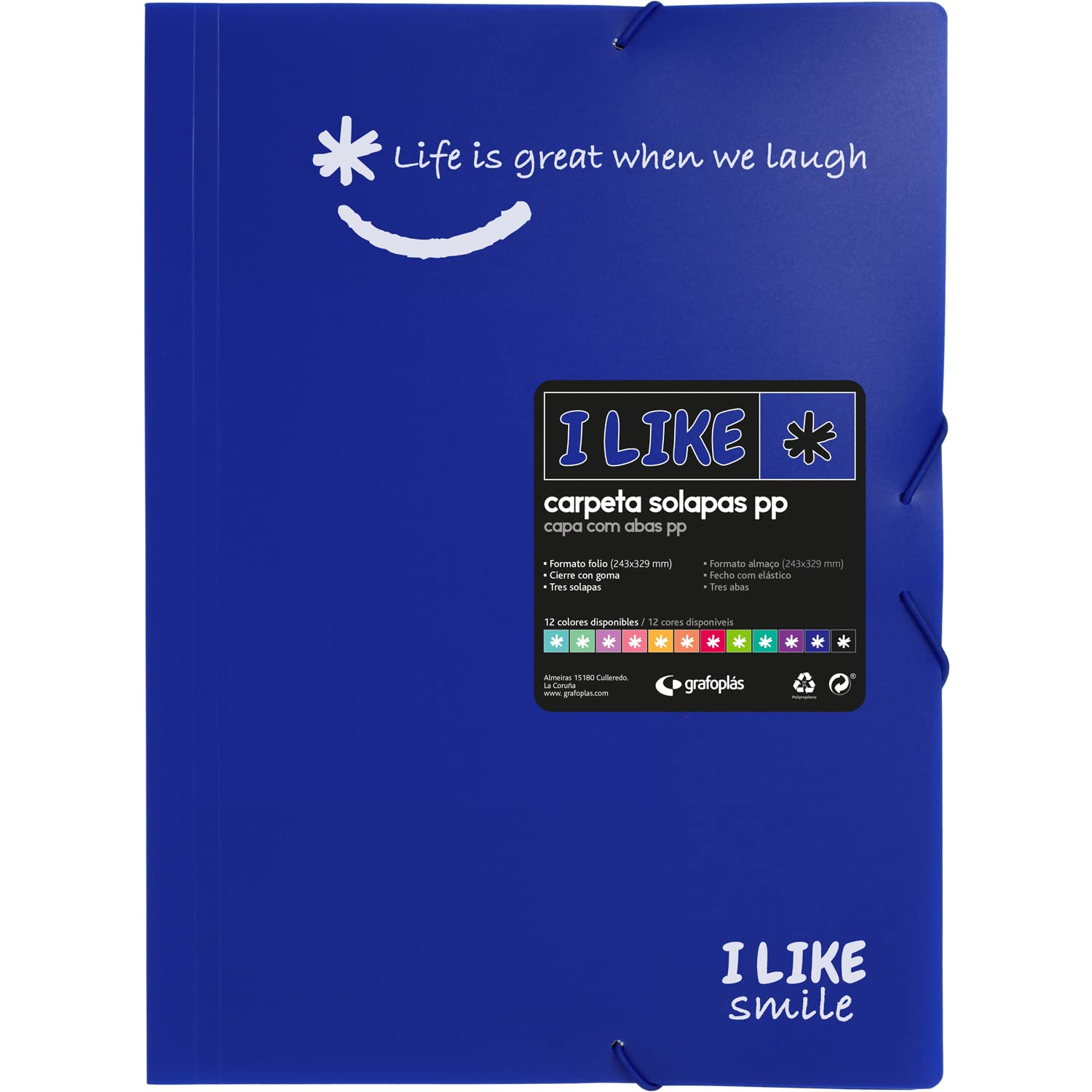 Grafoplás 4800830 3 Polypropylene Flap Binder with Rubbers, Folio, Blue, Like