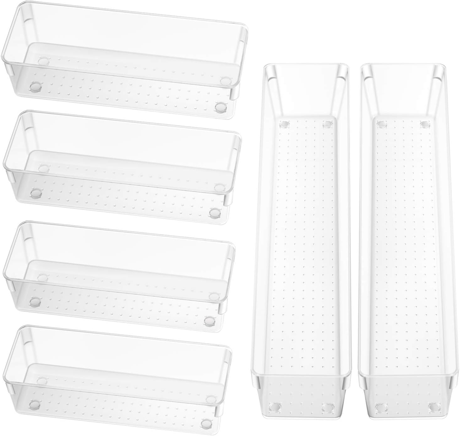 SMARTAKE 6-Piece Drawer Organizer, 2 Sizes Clear Desk Drawer Organizer Trays Storage Tray with Non-Slip Silicone Pads for Makeup, Jewelries, Utensils in Bedroom Dresser, Office and Kitchen