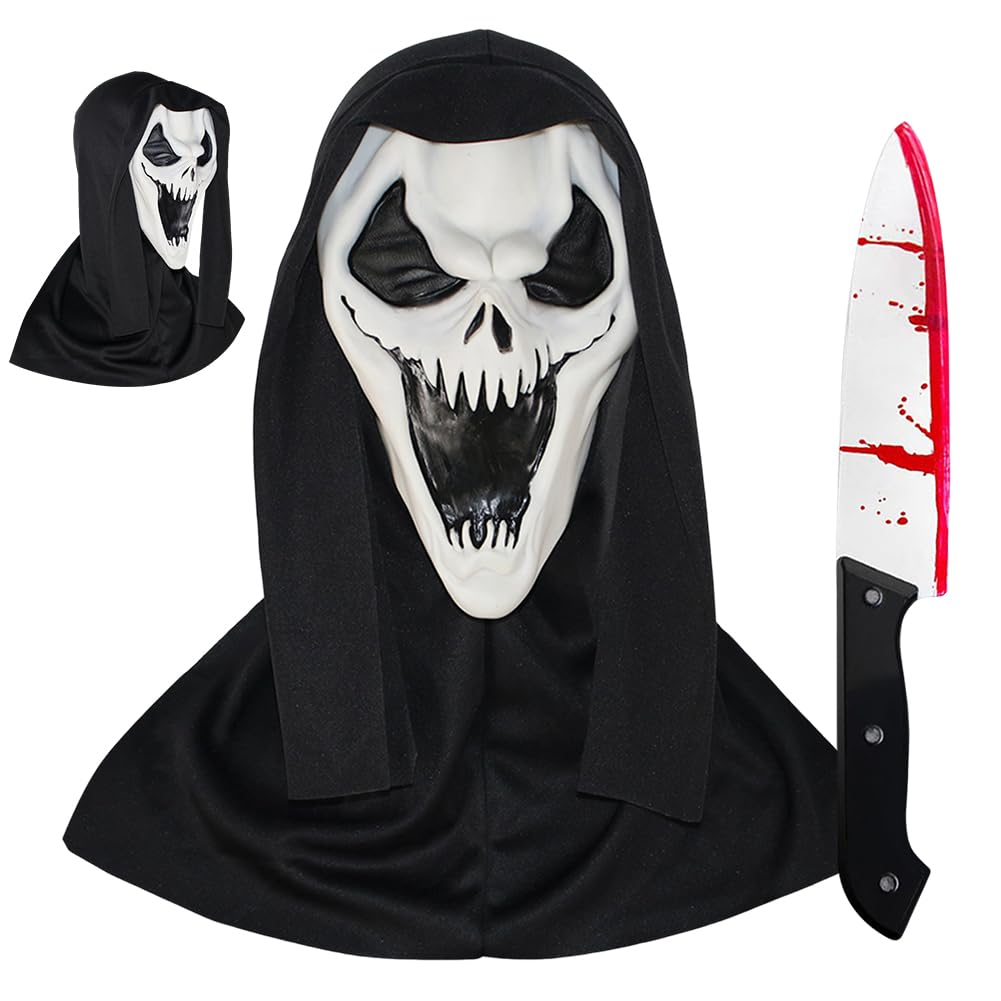 Halloween Horror Scream Mask, Ghost Face Mask Latex Horror Creepy Face Mask Halloween Costume Carnival Cosplay Party Props Covering for Kids & Adults-C