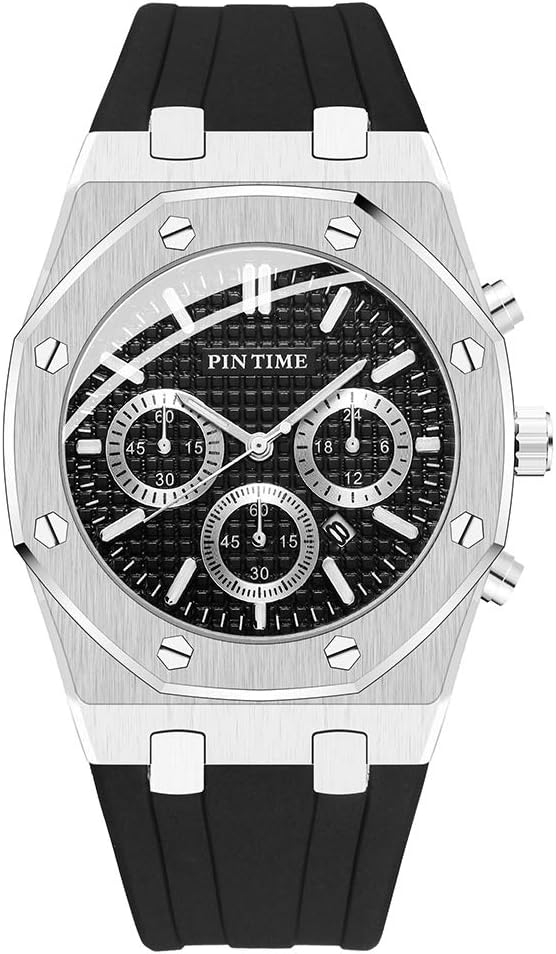 Men's Business Luxury Dress Watches Chronograph Luminous Quartz Watch for Men with Black Fashion Silicone Strap Gift Box