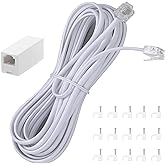 Ubramac 15 Feet Long Telephone Extension Cord Phone Cable Line Wire, with Standard RJ11 Plug and 1 in-Line Couplers and 15 Ca
