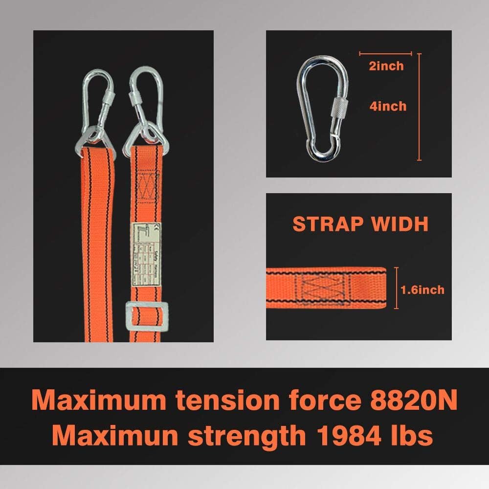 Trsmima Hunting Safety Harness, Safety Lanyard Adjustable Tree Climbing Belt Restraint Lanyards for Hunting, Hanging Stand, Tree Work, Installing Steps, Rescue, Linemans Belt, Emergency Gear - - 