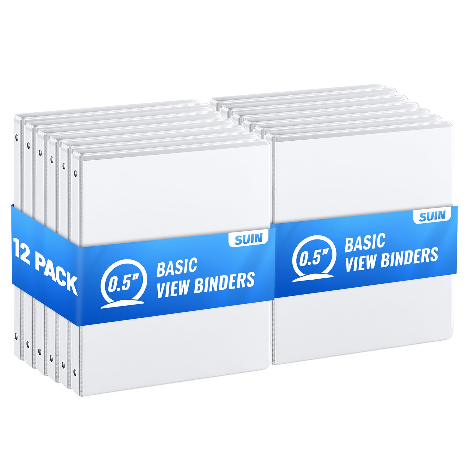 Photo 1 of Basic 3 Ring Binder -1 or 1/2'' Binders with Roung Ring Binder, Large 100/200 Sheet Capacity, Fit 8.5" x 11" US Letter Size Paper, 12 Pack White (0.5'' White - 12 Packs)