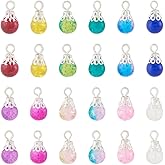 KISSITTY 120pcs Crackle Glass Crystal Dangle Charms for Jewelry Making 12 Color Teardrop Crystal Pendants Assorted Color Dangles for Summer DIY Necklaces Earrings Crafts Making Decorations