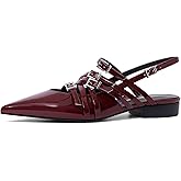RONILURN Women's Flats Ballet Ballerina Pointed Toe Slingback Flats with Strap Low Heel Fashion Buckle Dress Work Casual Shoes for Women Burgundy