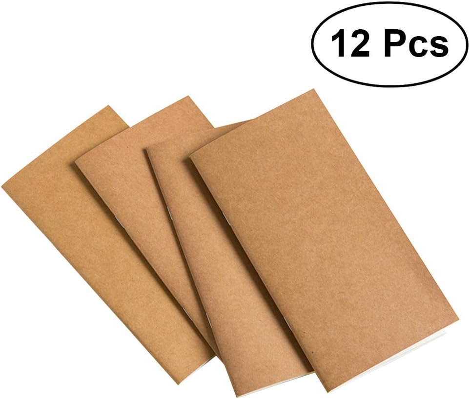 TOYMYTOY Kraft Notebook Vintage Travel Journal Student Diary Mini Notepad Steno Memo Record Book,Blank Pages,15.5 x 8.6 cm 12Pcs