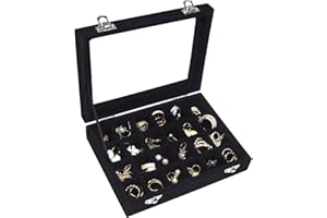 Vicoter Velvet Jewelry Box 24 Grid Jewelry Ring Display Organiser Box Tray Holder Earrings Storage Case for Girls Wife Mom Women (Black)