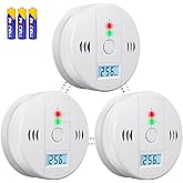 Carbon Monoxide Detectors Battery Powered, Carbon Monoxide Alarm with LED Digital Display, CO Alarm with Human Alarm Sounds and Test Button for Home Kitchen Restaurant Hotel Office(3 Pack)