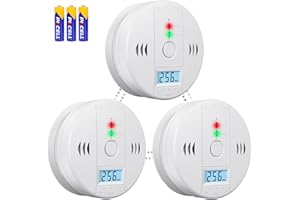 DELLER Carbon Monoxide Detectors Battery Powered, Carbon Monoxide Alarm with LED Digital Display, CO Alarm with Human Alarm Sounds and Test Button for Home Kitchen Restaurant Hotel Office(3 Pack)