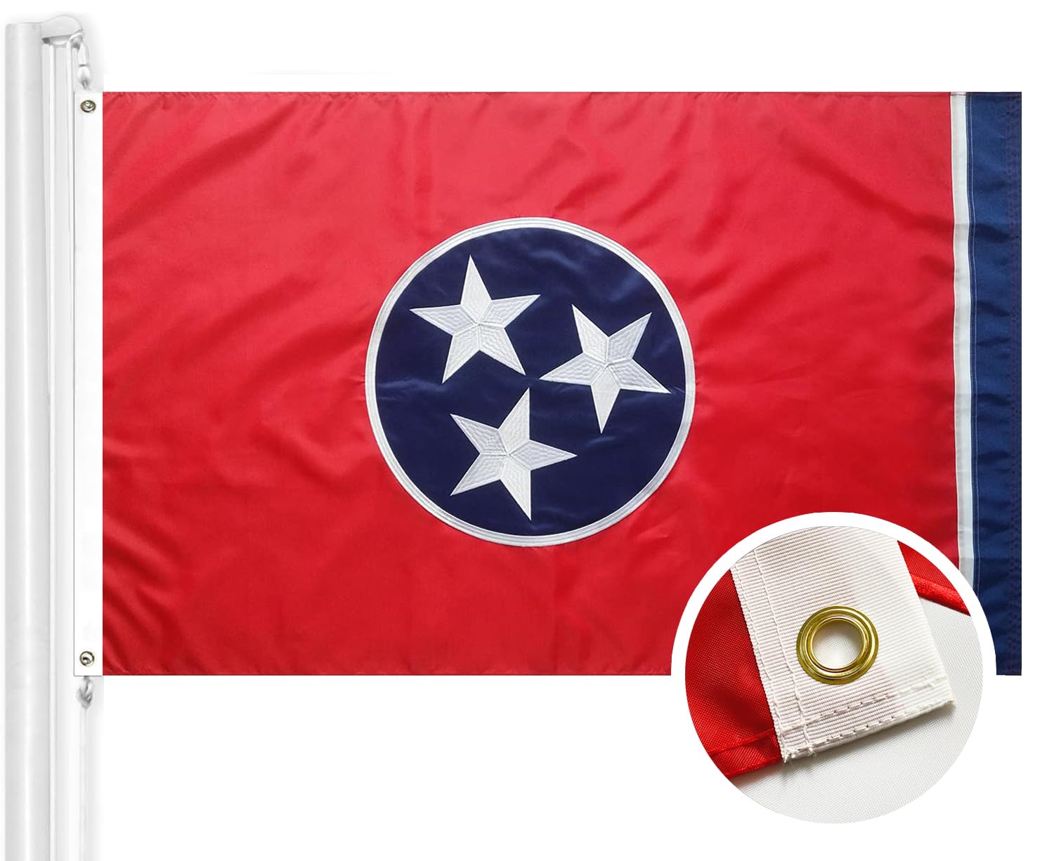 WINBEE Tennessee State Flag 3x5 Ft - Double Sided Embroidered, Heavy Duty Nylon, Sewn Stripes and Brass Grommetsand Waterproof UV Protected. All Weather American Tennessee Flags Banner Great for