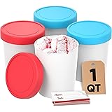 StarPack Ice Cream Containers for Homemade Ice Cream (4 Pcs) - Reusable Ice Cream Containers With Lids - No Leak & Frost Ice