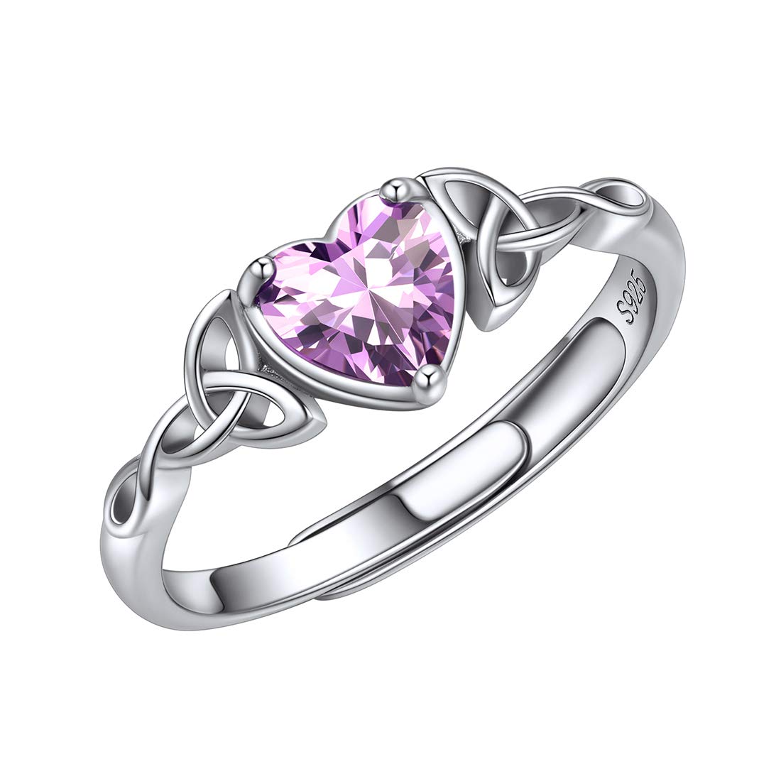 ChicSilver Womens Ring Sterling Silver Celtic Knot Heart Rings Adjustable Stackable Plain Silver June Alexandrite Rings for Mum