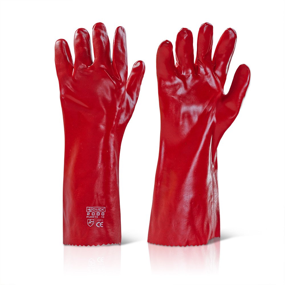 PVC GAUNTLET OPEN CUFF 16 INCH RED