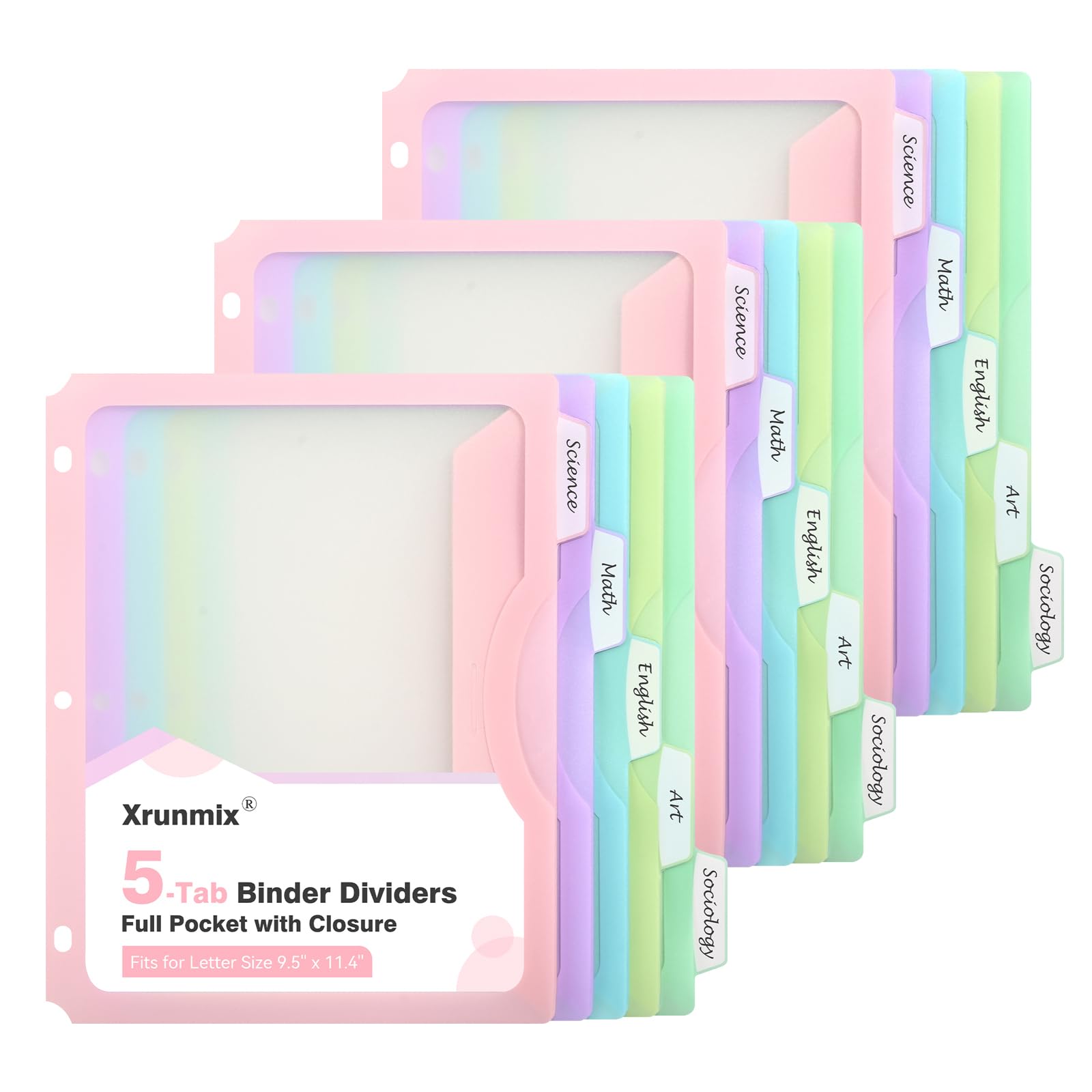 View 1 of 15 Counts Dividers with One Full Pocket, 5-Tab Binder Dividers for 3 Ring Binder, Recipe Binder Dividers for US Letter Size 8.5 x 11', Index Dividers for Back to School, Pastel Color (3)