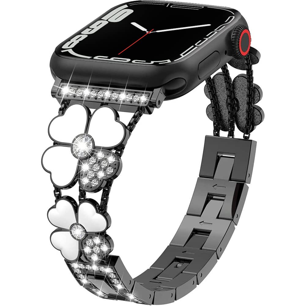 MiRowy Compatible with Apple Watch Series 10 42 mm/9/8/7 41 mm/Watch SE 2/1 40 mm, Metal Strap with Bling Diamond Replacement Bracelet for Apple Watch Series 6/5/4 40 mm/3/2/1 38 mm, Black
