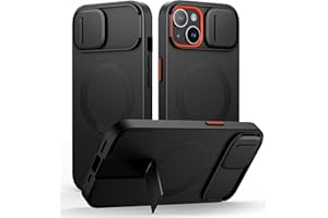 SURITCH for iPhone 15 Case with Magnetic Camera Slide Cover and Adjustable Kickstand, Compatible with MagSafe, Shockproof Bum