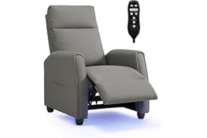 KISLOT Recliner Chair for Adults PU Leather Push Back Armchair with 4 Colors Ambient Lighting Home Theater Seating with Massage & Heat Vibration Single Sofa for Living Room,Gray
