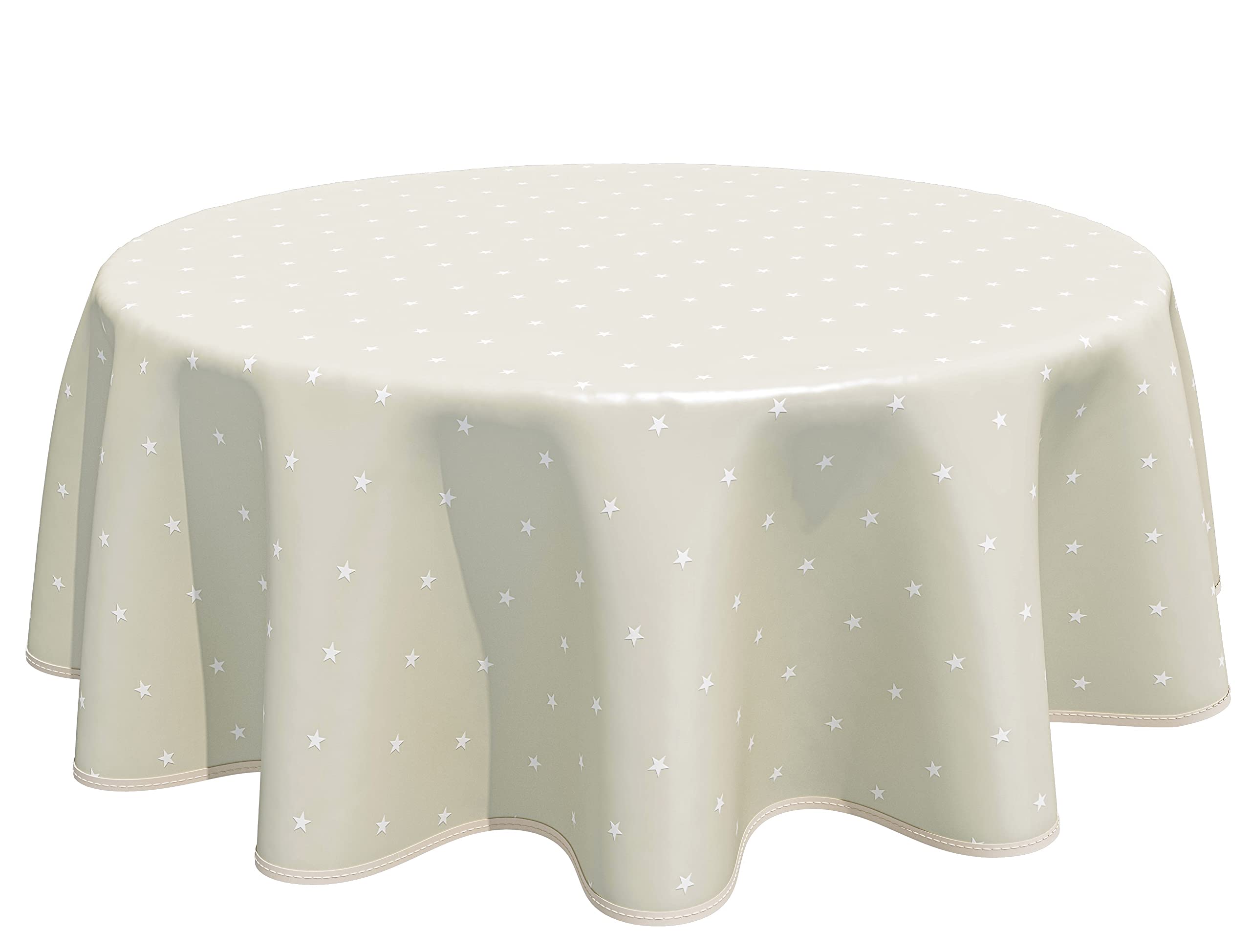 Home Direct Round Oilcloth PVC Wipe Clean Tablecloth Table Cover 140cm 55" Stars Beige