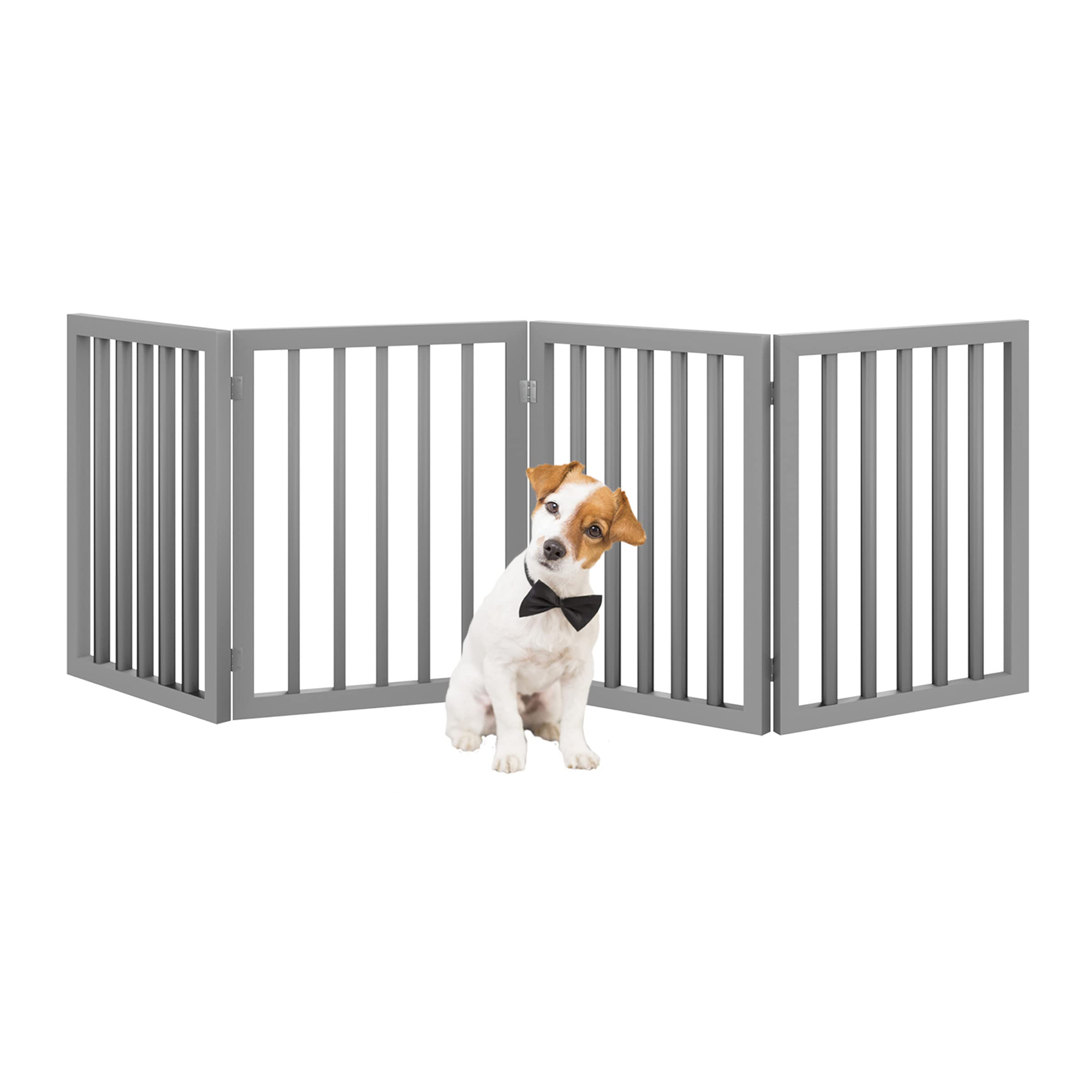 Photo 1 of Pet Gate - 4-Panel Indoor Foldable Dog Fence for Stairs, Hallways, or Doorways - 73x24-Inch Freestanding Dog Gates by PETMAKER (Gray)