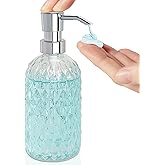 Hand Soap Dispenser for Bathroom Clear Glass Lotion Dispenser 13 oz Diamond Design Decorative Soap Dispenser Pump Bottle Refillable with Rust-Proof Plastic Pump for Kitchen Countertops