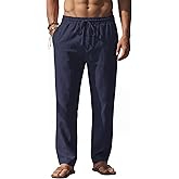 COOFANDY Men's Casual Linen Pants Loose Fit Elastic Waist Drawstring Lightweight Pant Summer Beach Trousers