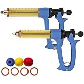 2-Piece Set, 50cc Semi Automatic Livestock Syringe, 5 Gears Adjustable Continuous Repeating Injection, Veterinary Cattle Vaccine Luer Lock Syringe, for Cow Goat Cattle Horse Sheep Pig Poultry