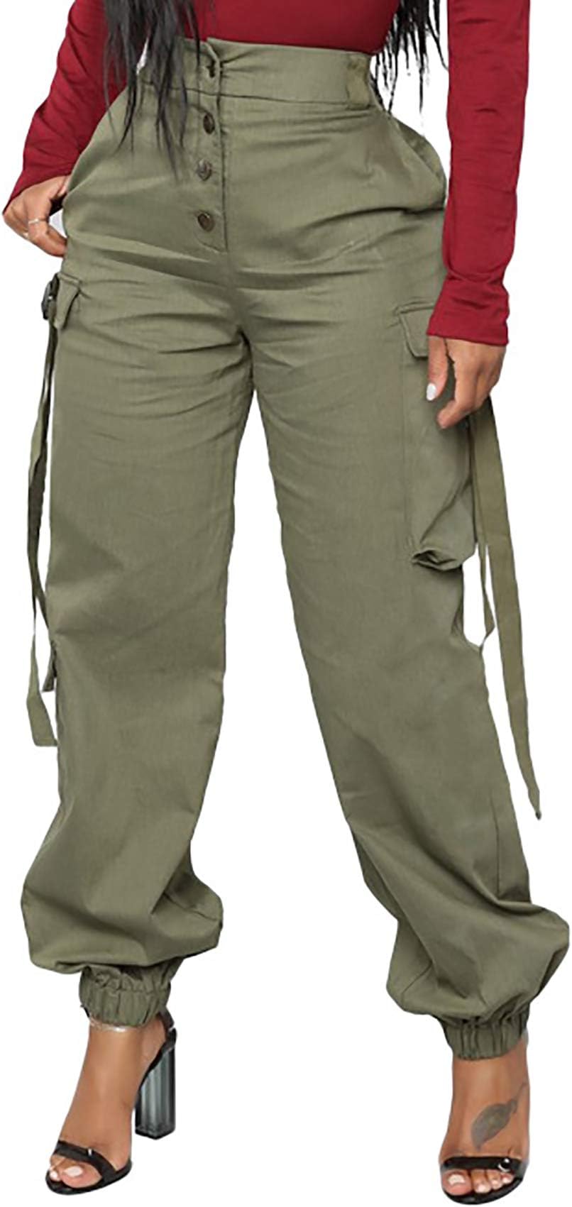 Camo Cargo Pants for Women High Waisted Slim Fit Camoflage Jogger Sweatpants with Pockets