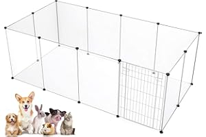QONIMM Pet Playpen with Door, 28 Inch Tall, Large Plastic Portable Small Animals Playpen, Pet Playpen Yard Fence for Guinea Pigs, Bunny, Ferrets, Hedgehogs, Puppies, 80 X 40 X 28 Inch, White