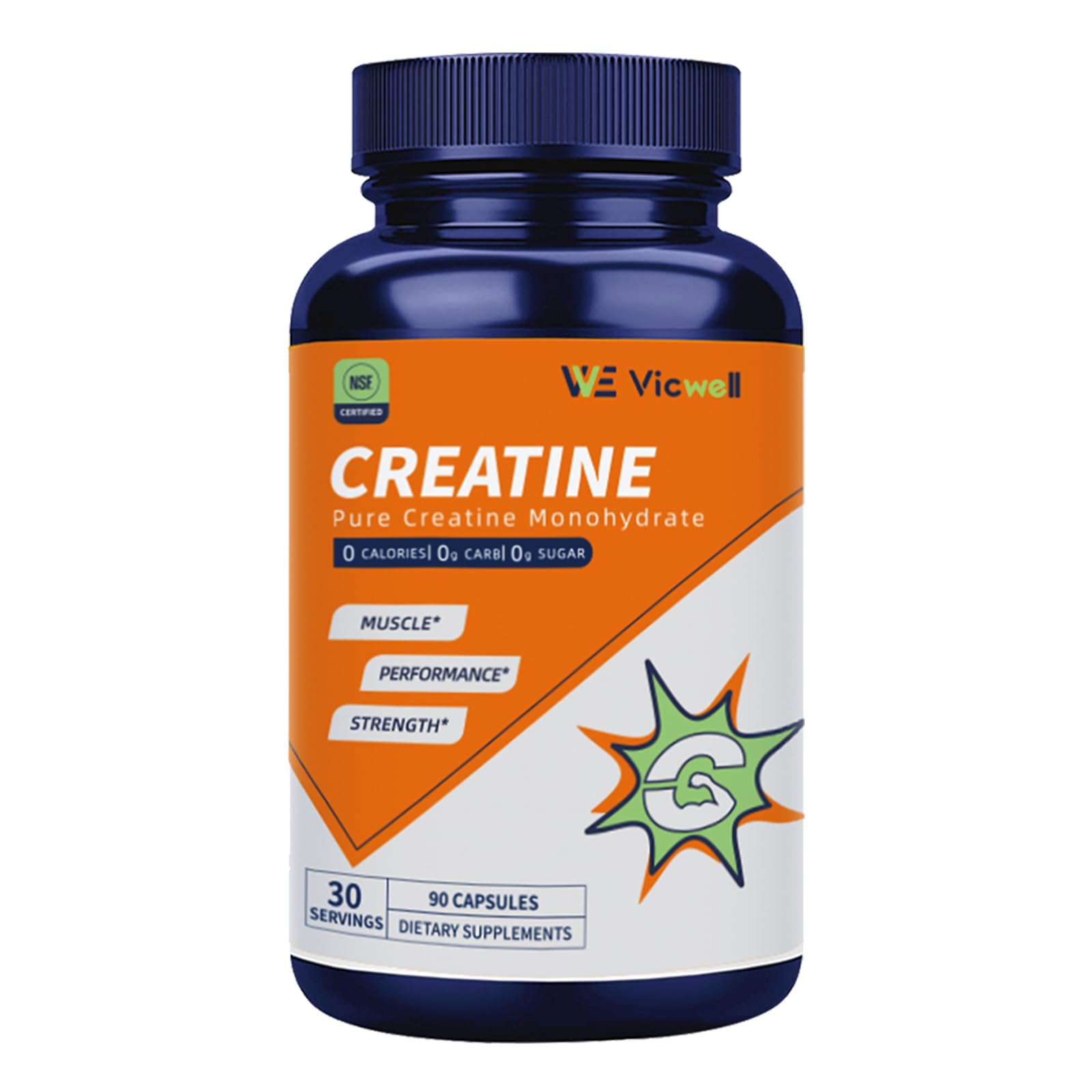 Vicwell Creatine Monohydrate Capsules - Creatine Supplement, Muscle Building, Strength Training, Support Workout Recovery - Non GMO - Unflavored, Gluten Free, Keto Friendly - 90 Capsules