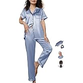 WJing Yi Jia Womens Pajamas Set XS-4XL Silk Satin Pajama Sets Short Pj Sets Button Down Pjs Set Loungewear Sleepwear
