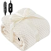 Sino Salected Heated Car Blanket 12/24 Volt Electric Blankets for car, Portable Heated Blanket for Car, Truck, SUV, RV & Camping, Machine Washable, with Temperature Controller, 59" x 43" Ivory White