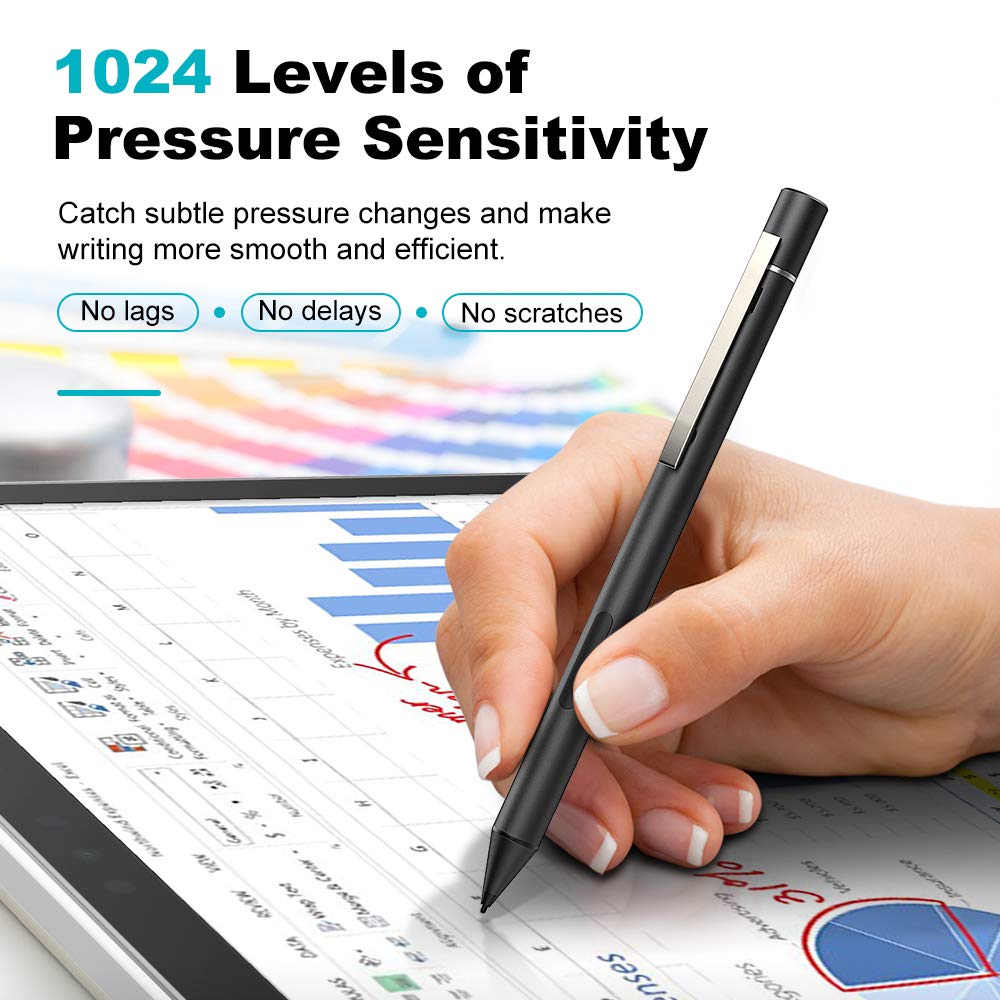 MoKo Rechargeable Stylus Pen, Capacitive Pencil Compatible with Surface Go 2/Pro 7 2019/Pro 6/Book 3 & 2/Pro X/Pro 5 (2017)/Pro 4/Pro 3, Surface 3/Go/Laptop with 1024 Pressure Sensitivity