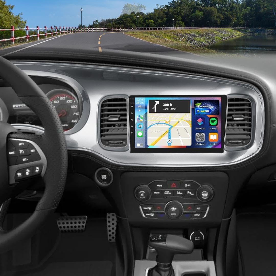 Photo 1 of [2+64] Volxcereo Car Radio for Dodge Charger 2011 2012 2013 2014 (LHD), 9 inch Android Touchscreen Stereo with Carplay/Android Auto, GPS Navigation, WiFi, Bluetooth, SWC, FM/RDS