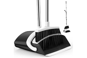 EZKEY Broom and Dustpan Set for Home, 51-in Long Adjustable Handle Angle Broom and Dustpan Combo Set with Dust Pan Teeth to Clean Hair for Home Kitchen Office Lobby Floor Garden (Black&White)