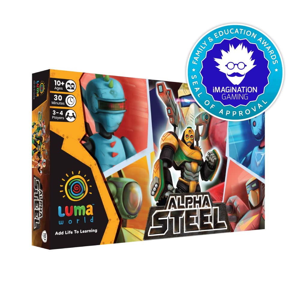 LUMA WORLD STEM Strategy Board Game Alpha Steel for 10 Years to Learn Numbers, Profit and Loss, Percentage, Money, Includes Robots, Cards and Fantasy Currency, 30-45 Minutes Game