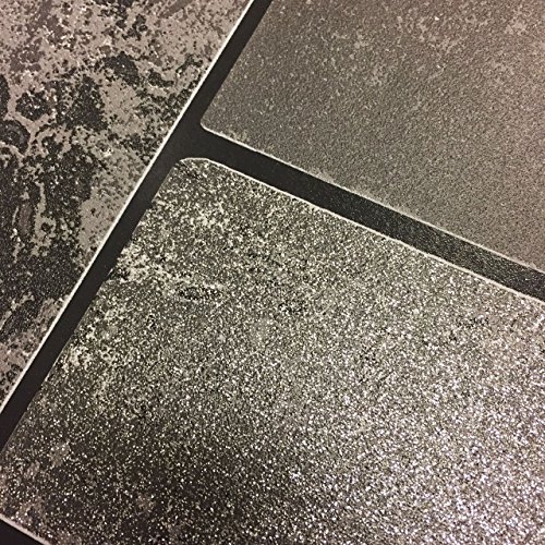 Black Glitter Brick Slate Stone Wallpaper Tile Kitchen & Bathroom
