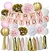 Pink and Gold Birthday Party Decorations Happy Birthday Bunting Banner Tissue Paper Pom Poms Flowers Paper Lanterns Paper Honeycomb Balls Tissue Paper Tassel Garland for Girls’ 1st Birthday