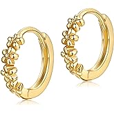 Small Hoop Earrings for Women |925 Sterling Silver Post 10mm Flower Cluster Huggie Hoop Earrings, Hypoallergenic Cartilage Piercing Hoops Jewelry