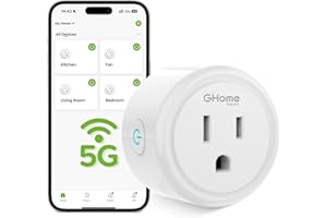 GHome Smart 5G 15A WiFi Smart Plug Compatible with Alexa and Google Home, Outlet Timer Smart Home WiFi Outlet Timer with Remote Control, 5GHz and 2.4GHz Wi-Fi Sockets, ETL FCC Listed, White, 1 Pack
