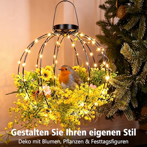 ZAIYW Pack of 2 Solar Light Ball Hanging Outdoor, 30 cm Solar Hanging LED Ball Lights with 8 Modes Timer, 240 LED Foldable Waterproof Light Ball for Garden Balcony Party Decoration (Warm White)